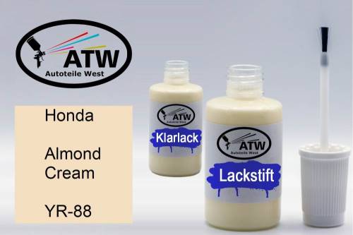 Honda, Almond Cream, YR-88: 20ml Lackstift + 20ml Klarlack - Set, von ATW Autoteile West.